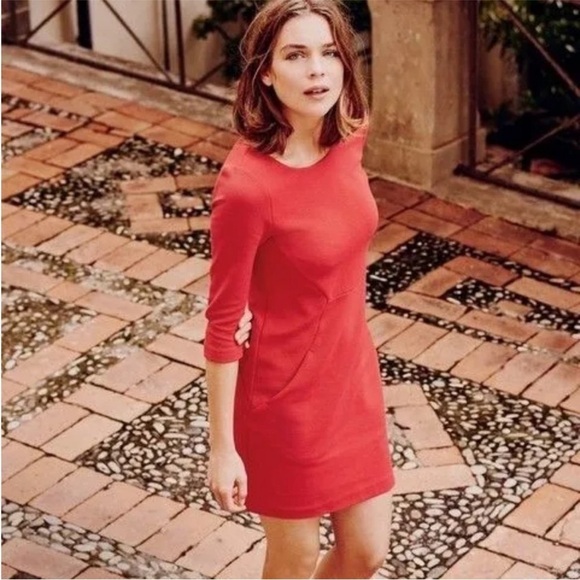 Boden Seam Detail Sheath Tunic Dress Ribbed Poppy Red 2P Petite Pockets - Picture 1 of 9
